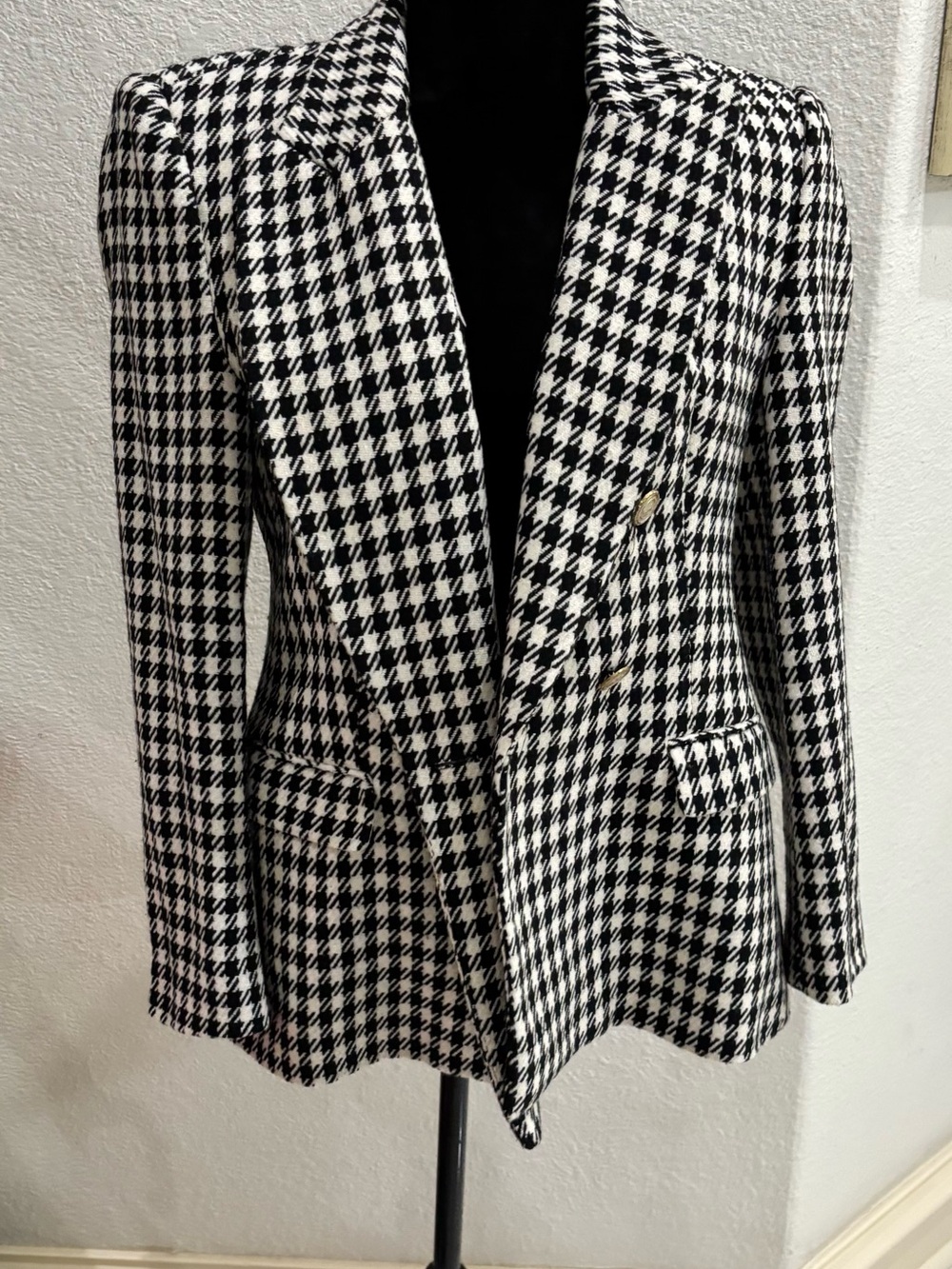 Zara Black & White Houndstooth Double-Breasted Blazer - Picture 2 of 4